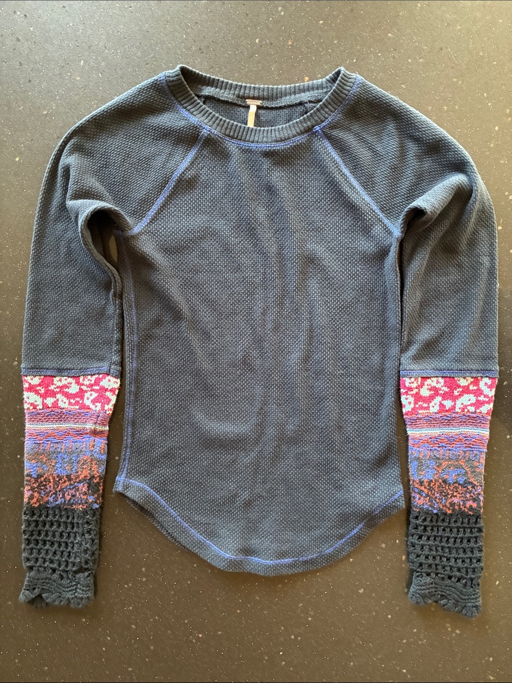 Free People In The Mix Cuff Thermal Midnight Blue Cotton
Blend Shirt Top Size XS